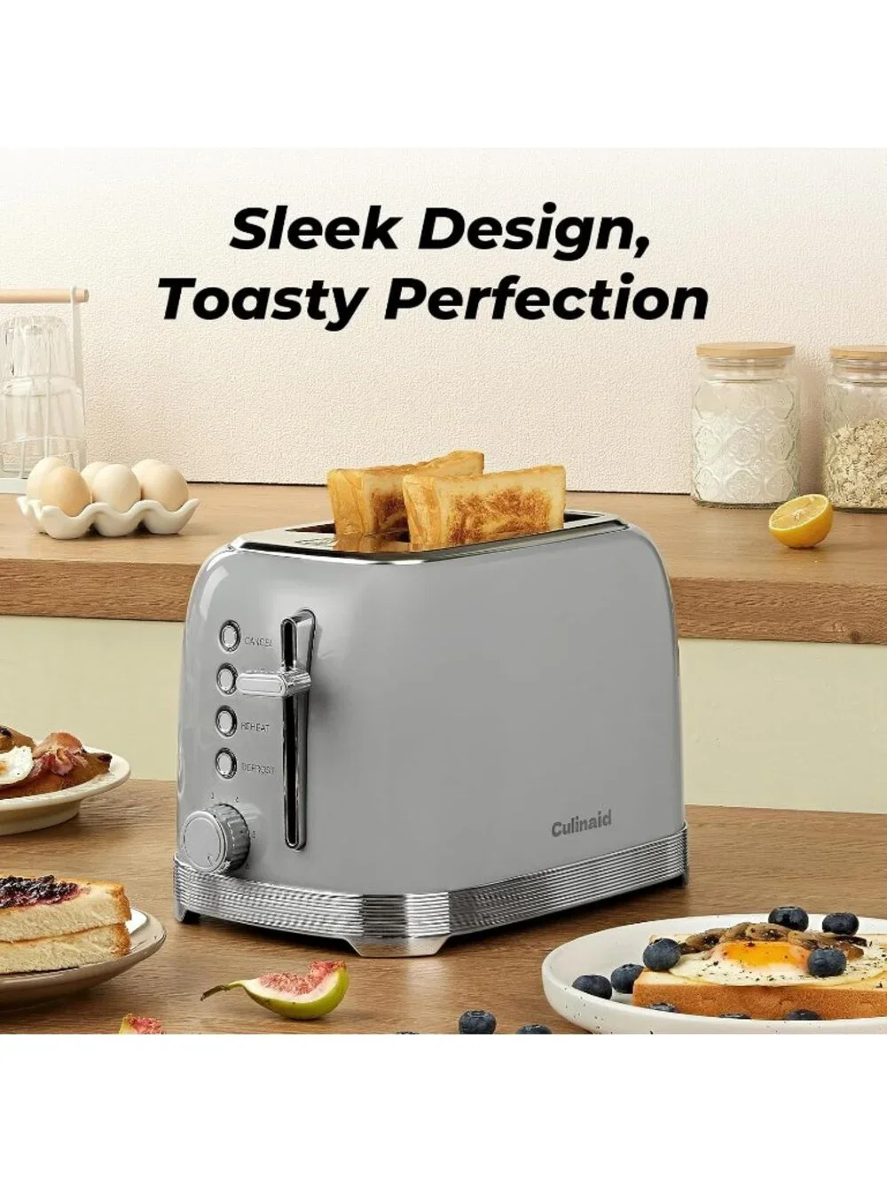 2 Slice Retro Gray Stainless Steel 1.5” Extra Wide Slots with Bagel Toaster